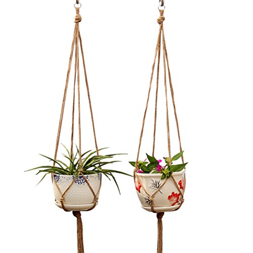 vorey 2 Pack 48 Inches Plant Hanger Flower Pot Hanger Plant Sisal fiber Rope Plant Holder for Indoor Outdoor Decorations,Strong tensile,Large Size include Ring, 4 Legs