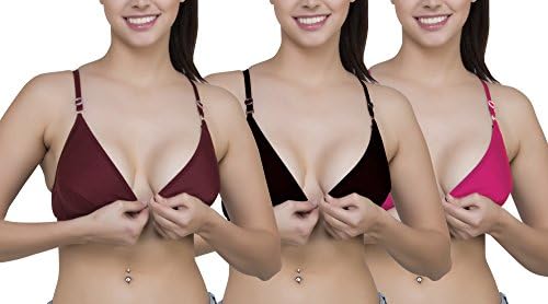 ROMANTIC MOOD Women's Non Wired Front Open Bra (Pack of 3)