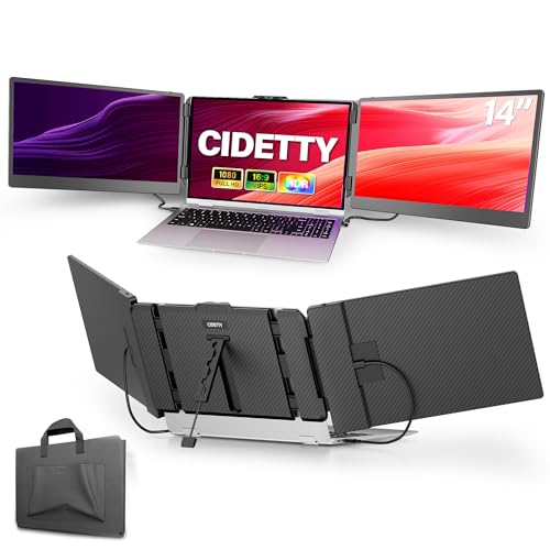 CIDETTY Laptop Screen Extender, 14'' FHD 1080P IPS Ultra-Thin Dual/Triple Monitor Display, HDMI/USB-C Plug-Play Portable Monitor for Laptop, Built-in Speakers(Mac, Win, Android)