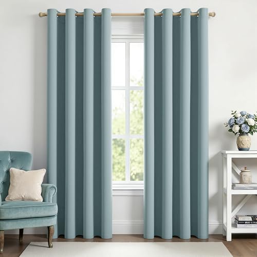 MIULEE Verdunklungsvorhänge Helles Blau mit Ösen 2er Set 140x245 cm