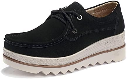 HKR-JJY3089heise41 Women Suede Lace Up Platform Wedge Sneakers Round Toe Comfort Thick Sole Work Shoes Black 8.5 B(M) US