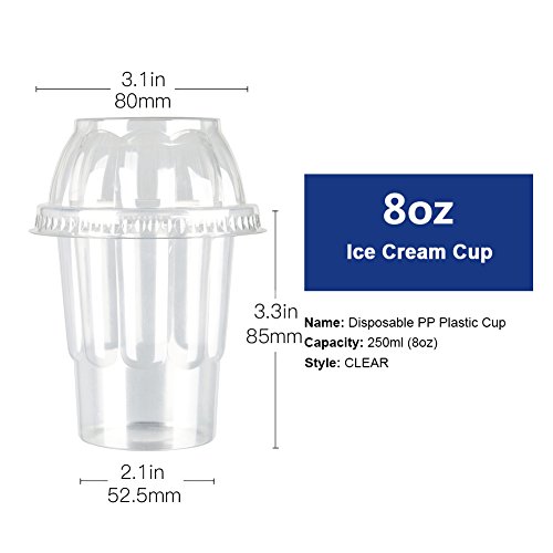 OTOR 8oz Clear Plastic Ice Cream Cups with Dome Lid, Parfait Cup 100