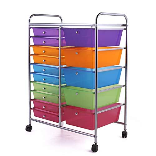 15-Drawer Rolling Storage Cart Scrapbook Paper Office Unit Organizer Rack Shelves