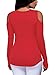 FARYSAYS Women's Sexy Cut-Out Shoulder Blouse Lace-Up Pullover Ribbed Tops Red