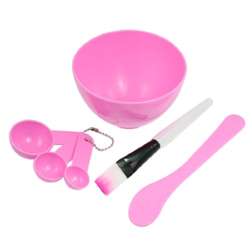uxcell Girls Skin Care DIY Mask Make Up Pink Plastic Bowl Brush Spoon 4 in 1