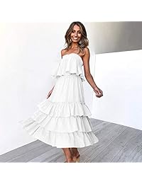 MOOSLOVER vestido de playa de dos piezas con falda de volantes casual y hombros descubiertos para dama