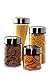 Dry Food Jars - 4 Piece Set - Glass Containers with Date Dial Lids - Kitchen Storage for Dried Goods, Pasta, Herbs, Spices, and More - Airtight Lids - Clear and Silver, 4 Assorted Sizes