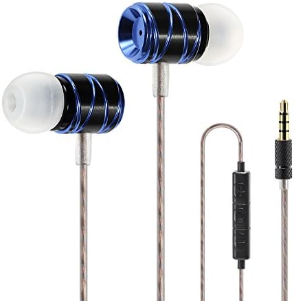Earphones Headphone, Metal case; low pitch; stereo; built-in microphone; speakerphone and volume adjustment; get three pairs of earbuds (S/M/L) for free; 3.5mm audio socket. (blue)