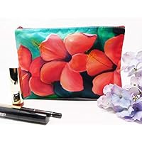 Cosmetic Makeup Bag Zipper Hawaiian Hibiscus Flower Multi Use Purse Phone Case