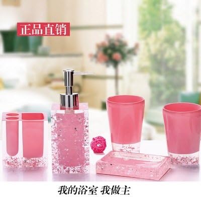 YUSHI Bath set 5 Piece Kit Continental resin bathroom Bluetooth creative vanity kit Tray Bathroom Accessories ,Pink 5 piece (small)