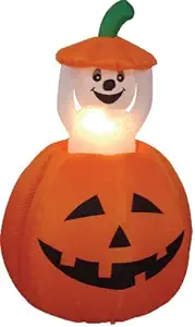 4 Foot Animated Halloween Inflatable Pumpkin and Ghost LED Lights Decor Outdoor Indoor Holiday Decorations, Blow up Lighted Yard Decor, Giant Lawn Inflatables Home Family Outside Decor