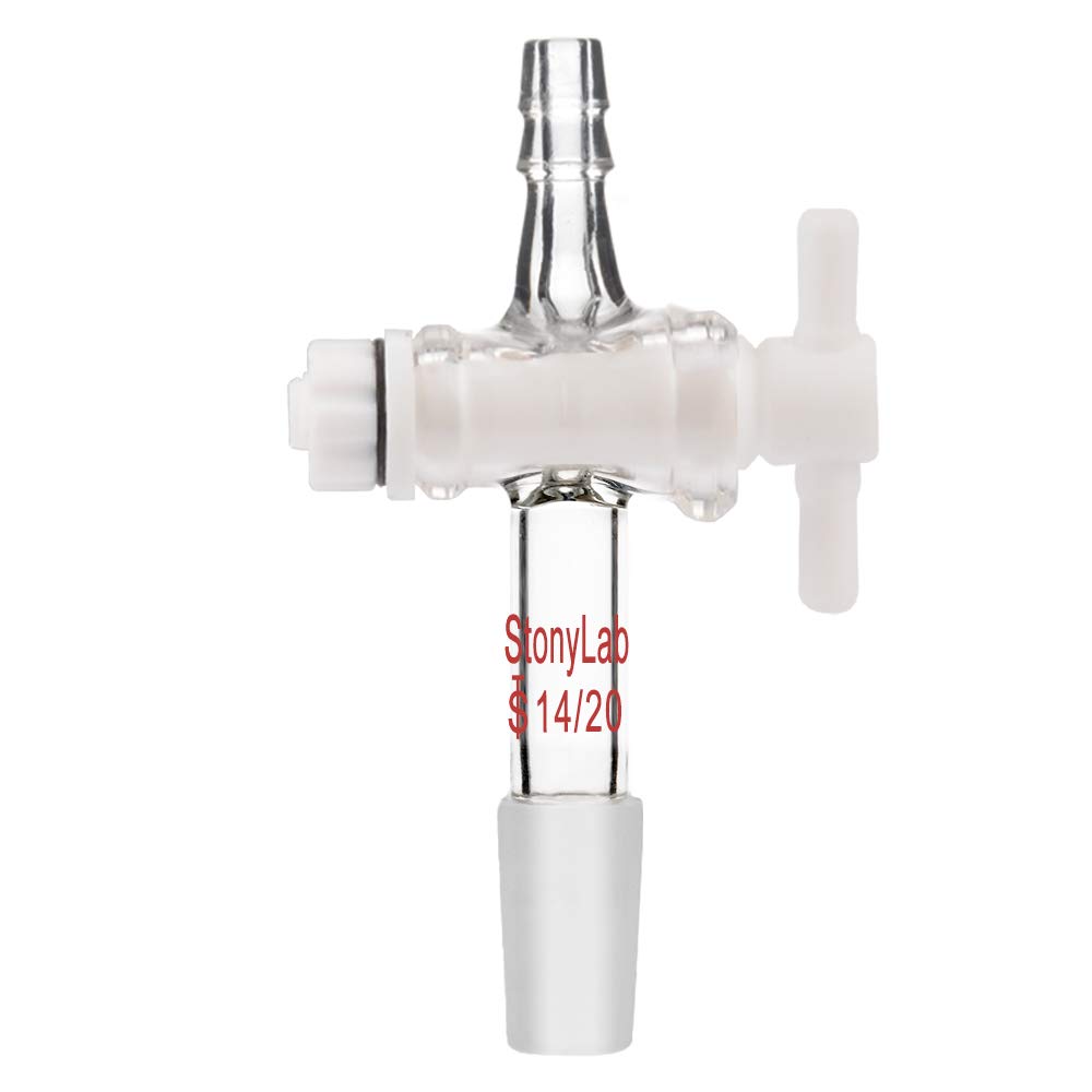 StonyLab Vacuum Flow Control Adapter with PTFE Stopcock, 14/20 Joint and Straight Hose Connection for Lab Supply