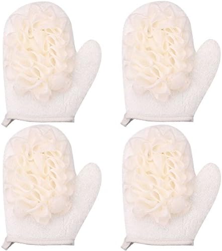 Bath Shower Sponge Gloves,4 Pack Exfoliating Loofah Mesh Cleaning Body Gloves with Double Side for Men Women (4 Pack)