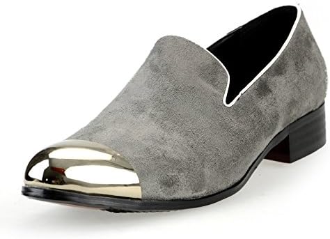ENDEVICE Men's Suede Slip On Loafers Gold Cap Toe Casual Shoes Dress Shoes Gray 40 EU (US Men's 8 M)
