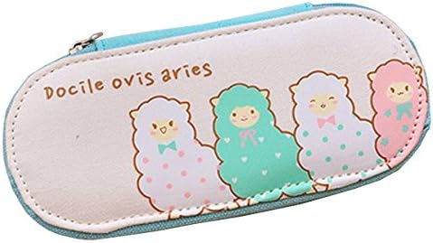Cute Animal Canvas Glasses Case Alpaca Sunglasses Case and Cleaning Cloth (white)