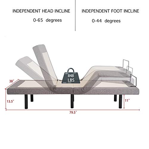 Adjustable Bed Base Backlit Wireless Remote Bed Frame Max 848LB, 7”or