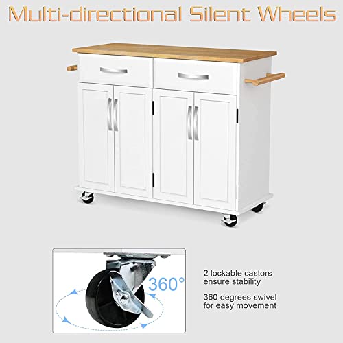 QCen Kitchen Island on Wheels with Large Storage and Drawers