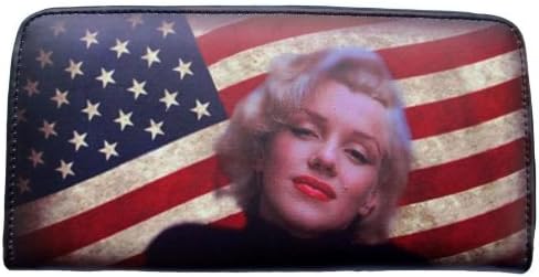 Marilyn Monroe Blonde Vintage Tea Stained USA Flag Travel Large Wallet