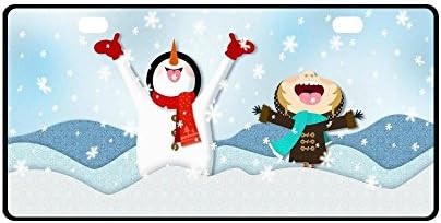 Merry Christmas Cute Snowman Strong And Durable Aluminum Car Metal License Plate Frame for Women/Men Two Holes Tag 11.8" X 6.1"