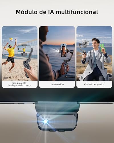 KOSCHEAL Estabilizador para Celular 3 Ejes Módulo Magnético IA con Luz | Módulo con carga magnética del gimbal. Incluye trípode, gestos, 4 modos, batería hasta 6h. iOS/Android. Vlogs/TikTok