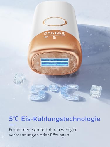 19.8J Hair Removal Device with Cooling System, 9 Energy Levels, 600 NM Red Light Wave, 999,900 Light Pulses, Automatic Gliding Mode, Hair Removal Device for Women, Face, Armpits, White