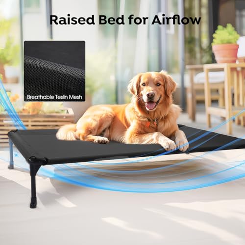 Veehoo Elevated Dog Bed, Lifted Dog Ded Add Waterproof Removable Pillow-Top Mat, Raised Pet Cot with Breathable Mesh, No-Slip Feet, Bolster Dog Cot Bed for Indoor & Outdoor, 107 x 76 cm, Black