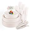 210PCS-Re-usable-Tableware-Set-Cornstarch-Cutlery-Plates-Forks-KnivesSpoons-Included-Eco-Friendly-Cornstarch-Dinnerware-for-Christmas-Party-BBQ-Picnic 210PCS Re-usable Tableware Set, Cornstarch Cutlery Plates, Forks, Knives,Spoons Included, Eco-Friendly Cornstarch Dinnerware for Christmas Party BBQ Picnic
