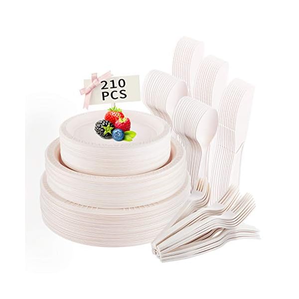 210PCS-Re-usable-Tableware-Set-Cornstarch-Cutlery-Plates-Forks-KnivesSpoons-Included-Eco-Friendly-Cornstarch-Dinnerware-for-Christmas-Party-BBQ-Picnic 210PCS Re-usable Tableware Set, Cornstarch Cutlery Plates, Forks, Knives,Spoons Included, Eco-Friendly Cornstarch Dinnerware for Christmas Party BBQ Picnic