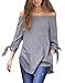 Women's Long Sleeve Off The Shoulder Knotted Blouse (L, Grey)