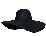 KUU Black Women's Ridge Wide Floppy Brim Summer Beach Sun Hat Straw Cap Party Garden Travel for Set of 1pcs