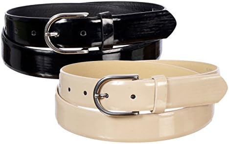Landes Women's 2-Pack Elegant and Modern Classic Thin PU Leather Waist Belt (Black/White, XL)