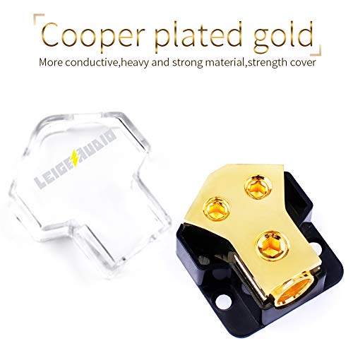 LEIGESAUDIO Copper 0/2/4 Gauge in 4/8/10 Gauge Out Amp Power Distribution Block for Car Audio Splitter (1 in 2 Out)
