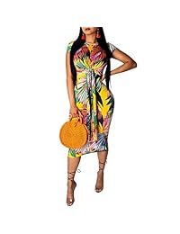 Ekaliy vestido tropical para mujer, con estampado floral, manga corta, con corbata frontal, vestido de verano