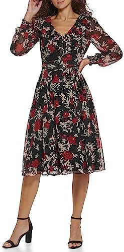 jessica howard womens long sleeve floral shift dress Jessica Howard Petite Size Floral Embroidered Chiffon Illusion Yoke 3/4  Bell Sleeve A-Line Dress at Hamilton Place in Chattanooga, TN