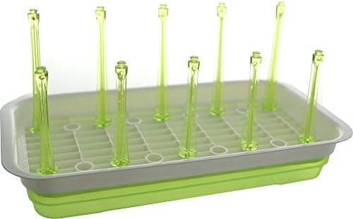 ChaBabee Green Multi-Purpose, Universal, Adjustable Removable Peg Kitchen Countertop Drying Rack - Dry, Organize, Store Baby bottles, Utensils, Glasses, Cooking pan lids, drinking bottles etc