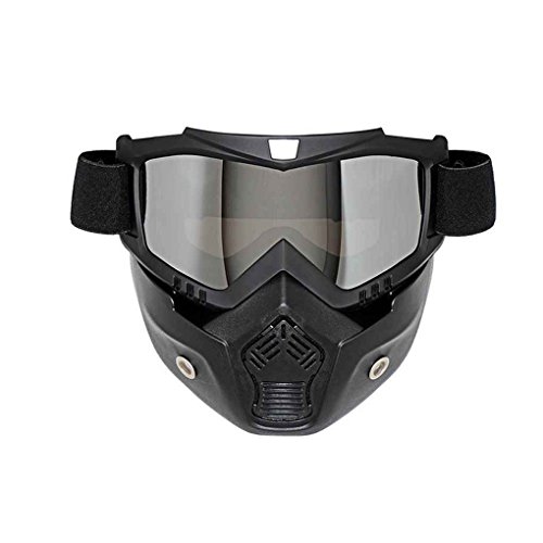 Egal Motorcycle Detachable Face Mask Glasses Cycling Bike Ski Goggles Windproof Motorbike Face Protector Snowboard Glasses silver lens