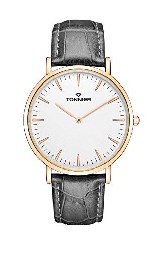 Tonnier Stainless Steel Slim Men Watch Quartz Watch Black Face (Gray)