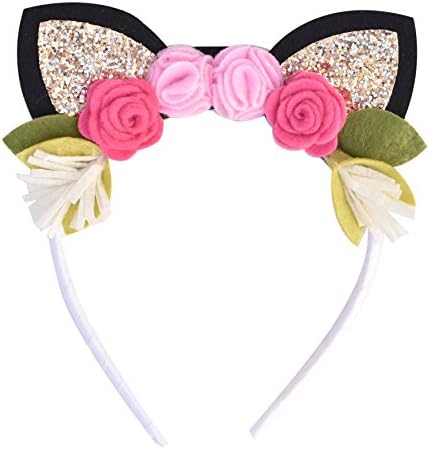 California Tot Animal Headbands with Glitter Ears &amp; Felt Flowers for Toddlers, Girls