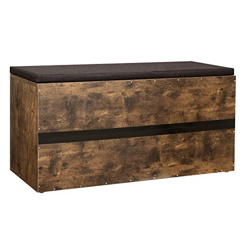 VASAGLE Banco Sapateira com Almofada, 15 Compartimentos, 105 x 30,3 x 48 cm, 1 Peça, para Hall de Entrada, Castanho Rústico e Nogueira, Custos BRLHS15BX