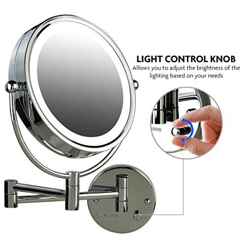 Ovente 8.5'' Hardwired Lighted Wall Mount Makeup Mirror, 1X & 7X