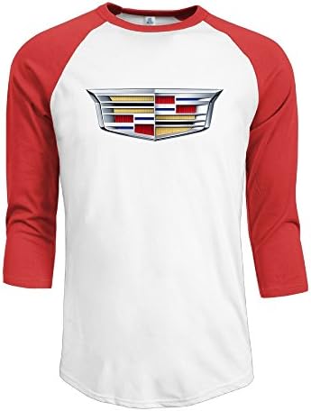 R Hot Men's Cadillac Logo Graphic Jersey Baseball T Shirt Neck Cotton Blend 3/4 Red