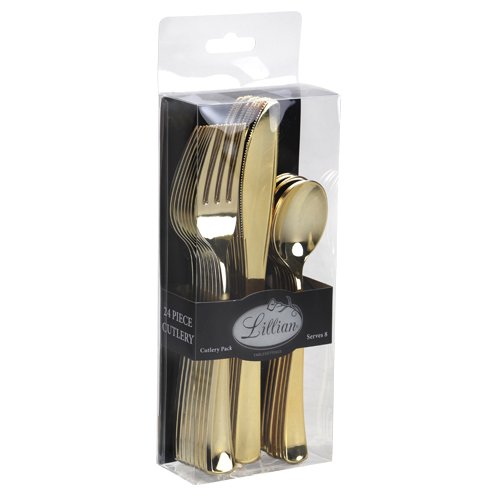 Plastic-Cutlery-Silverware-Extra-Heavyweight-Disposable-Flatware-Full-Size-Cutlery-Combo-Gold-24-Pack