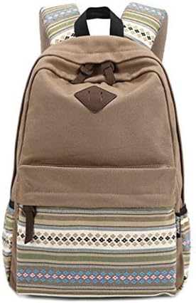 Stripe Canvas School Backpack College Campus Bag Rucksack Satchel Travel Sports Outdoor Travel Gym Bag Schoolbag for Teens Girls Boys Students (Brown)