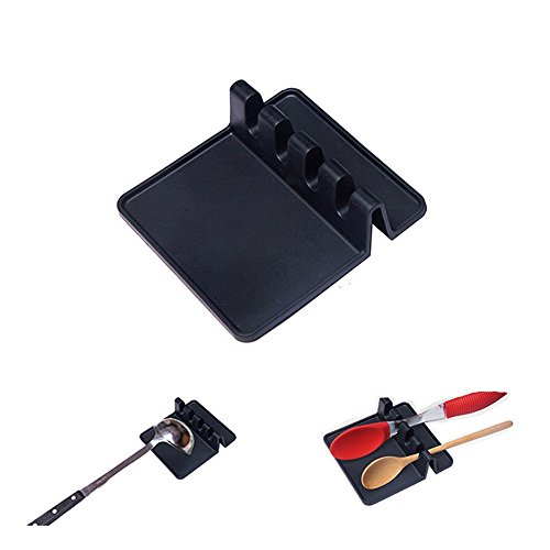 Kitchen Utensil Rest, ICASA, Silicone Heat Resistant Ladle Fork Mat Giant Spoon Rest Ladle Spoon holder (Black)