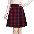 Wincolor Women's Wool Blend A-line Plaid Pleated Midi Tartan Skirt Knee Length