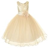 Kids Dream Gold Sequin Double Mesh Flower Girl Dress Girls 2T-14