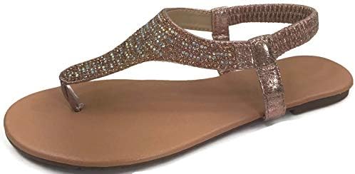 Harper Shoes Womens T-Strap Rhinestone Crystal Sandal Flat Slip On Flip Flip