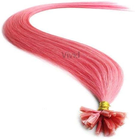 100 Strands Straight Pre Bonded U Nail Tip Fusion Remy Human Hair Extensions 22" Inches Pink Color Hair De Ville