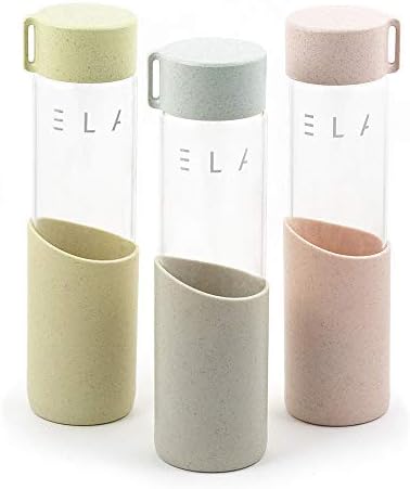 ELA Stylish Borosilicate Glass Water Bottle with Silicone Sleeve | BPA Free | 100% Non-Toxic Materials | Reusable