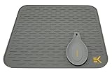 Silicone Drying Mat with bonus silicone spoon rest & storage band for easy storage- Easy Clean, Heat Resistant, Antibacterial XXL Gray